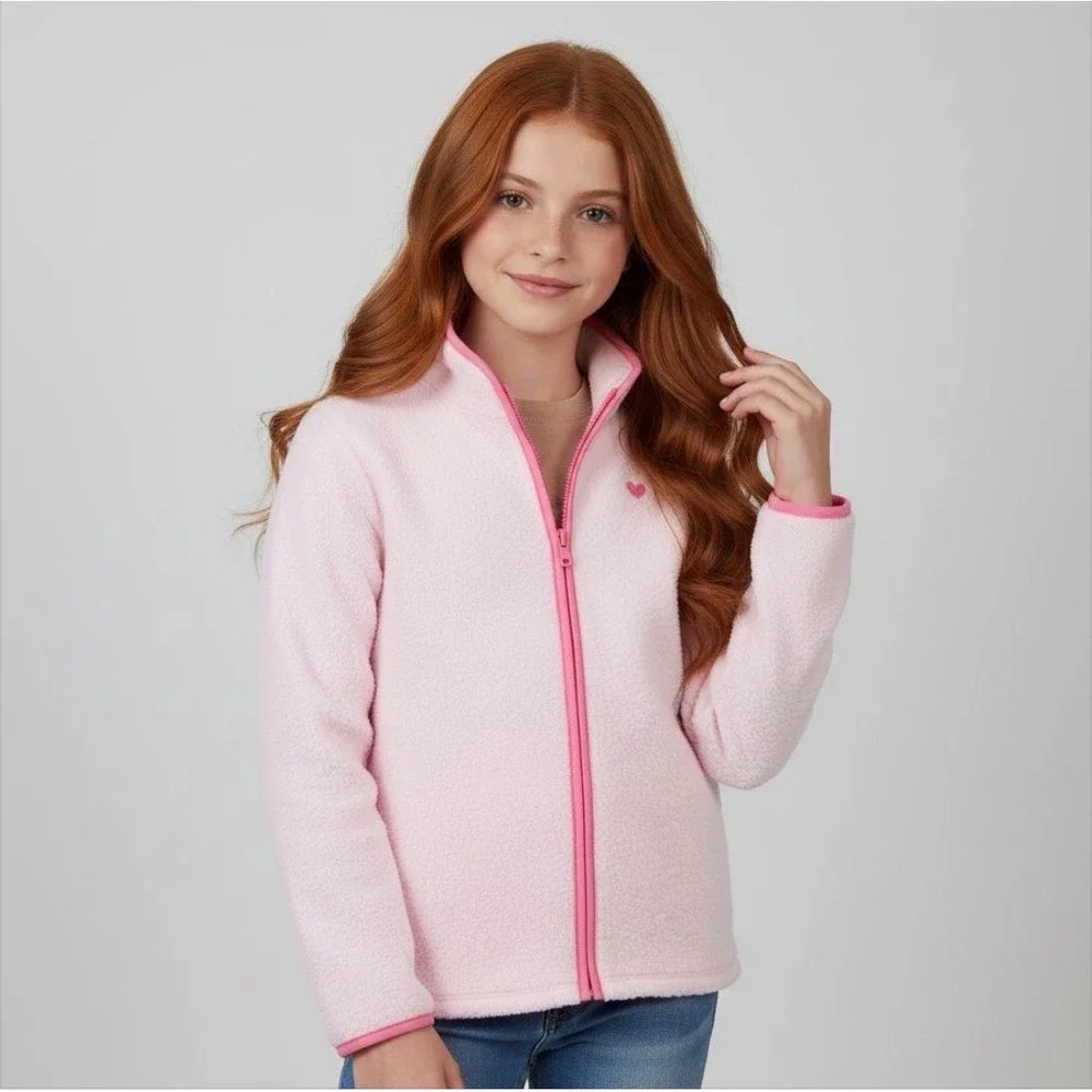 OshKosh B'gosh Kids Girls Pink Heart Fleece‎ Zip Up Jacket Size 12 12A